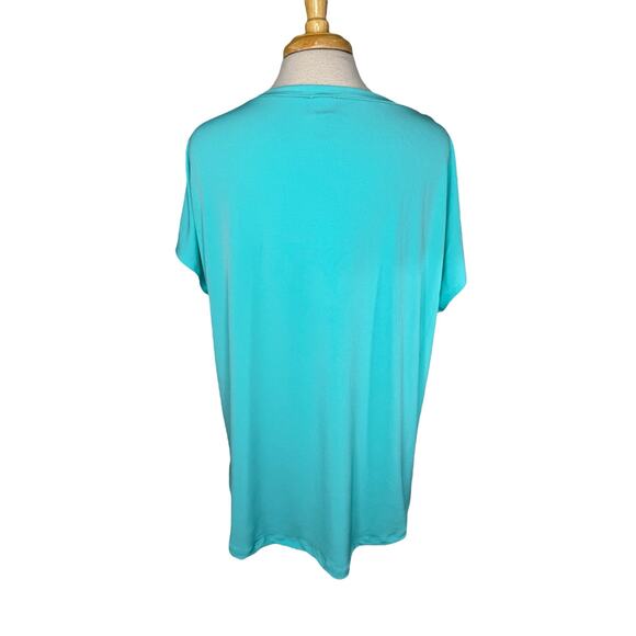 CHICOS Teal Jersey Knit Short Sleeve Blouse Size XL (3) Womens Boat Neck Travel - Picture 3 of 8